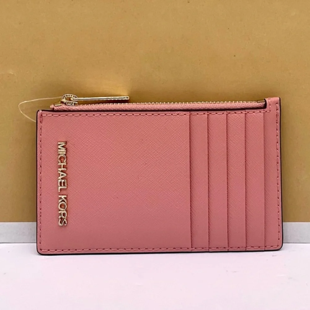 Michael Kors Medium Top Zip Card Case Wallet Coin Pouch Primrose